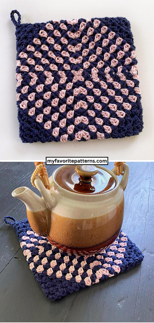 Free Crochet a Two Striped Granny Diamond Potholder Pattern
