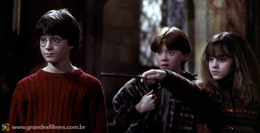 Os amigos Harry Potter, Ronald Weasley e Hermione Granger