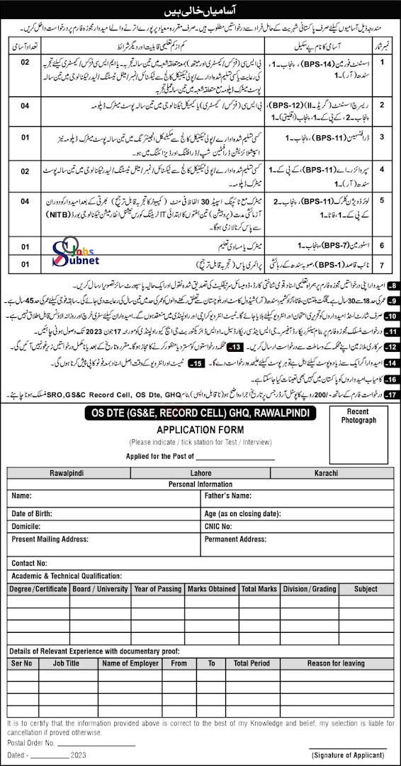 Pakistan Army Headquarters GHQ Rawalpindi Jobs 2023