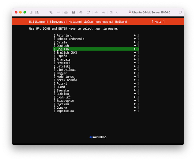 Cara Install Ubuntu Server 18.04 - Pilih Bahasa