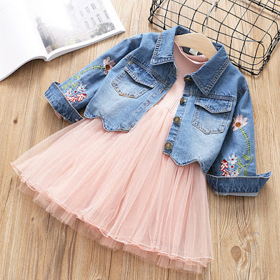 Flower Embroidered Denim Tulle Sets