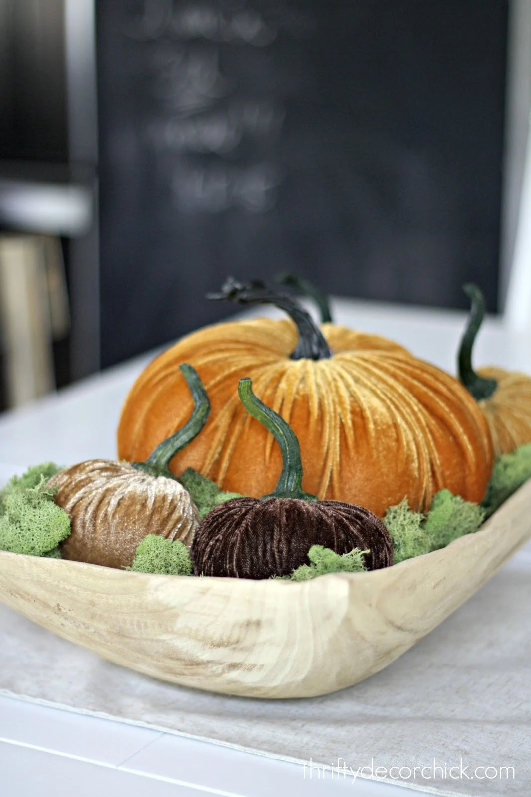 bowl of velvet pumpkins