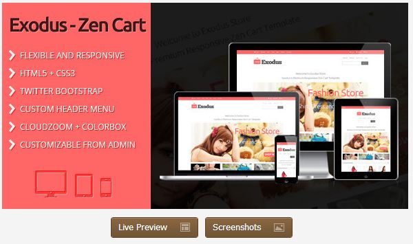 Exodus Clean and Responsive Zen Cart Template