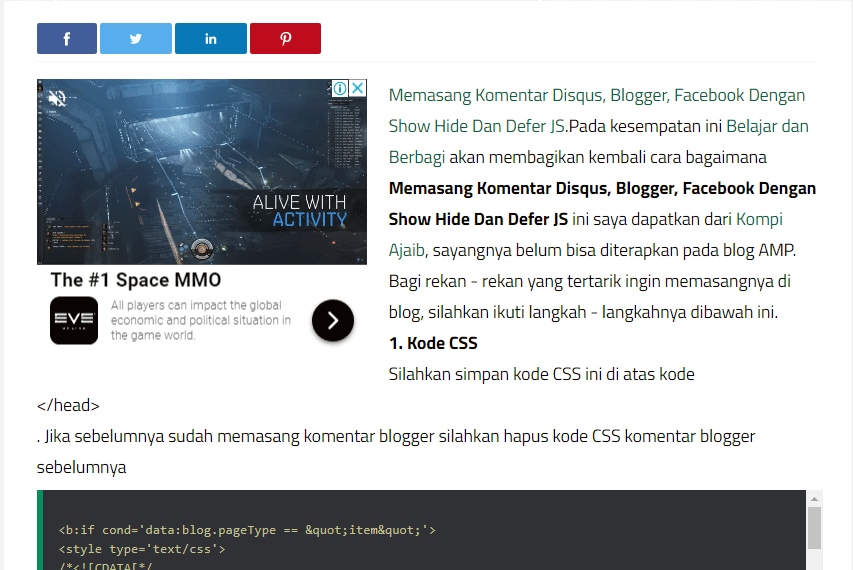 Cara Pasang adsense di sisi kiri atas postingan nonAMP