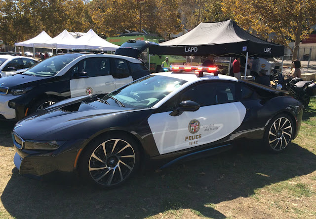 This image shows BMW i8 car of LAPD Columbia's police