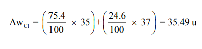 كلور Cl35 بنسبة % 75.4 ، كلور Cl37 يوجد بنسبة % 24.6  فما الكتلة الذرية (Aw) للكلور؟