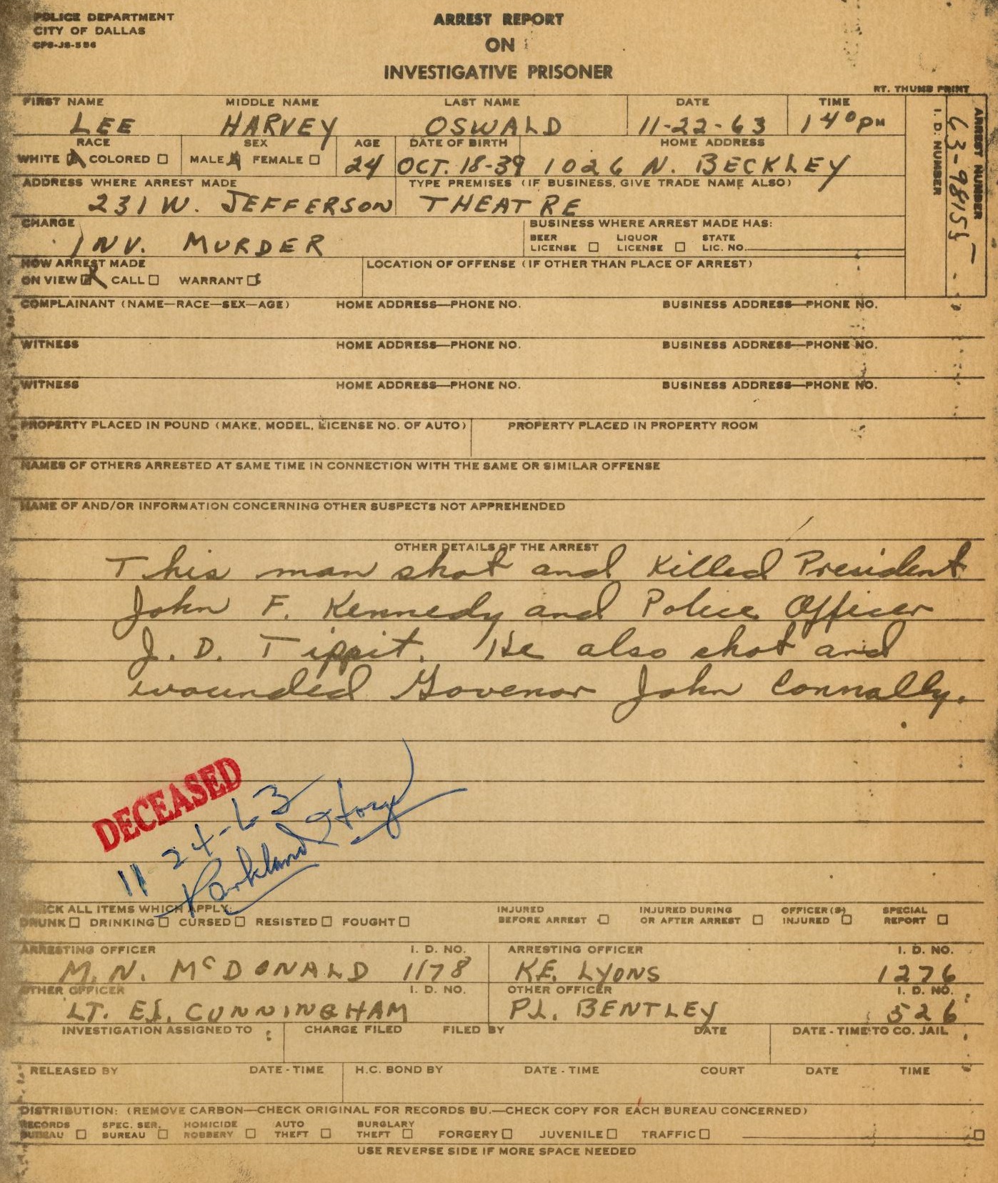 Arrest-Report-On-Lee-Oswald-Prepared-By-