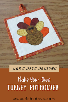 colorful appliquéd turkey Thanksgiving potholder