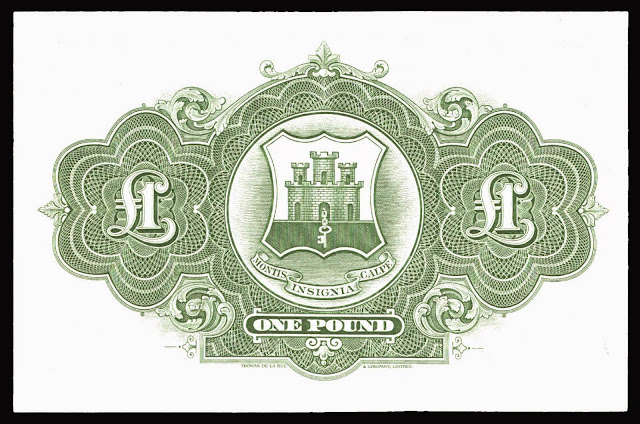 Gibraltar money currency 1 Pound note 1971 Coat of arms of Gibraltar