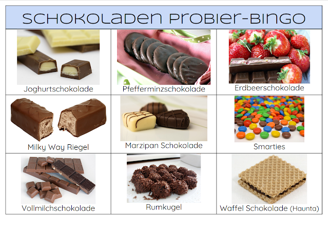 Schokoladen Probier-Bingo