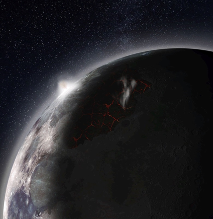ilustração da erupção vulcânica no Mare Imbrium da Lua