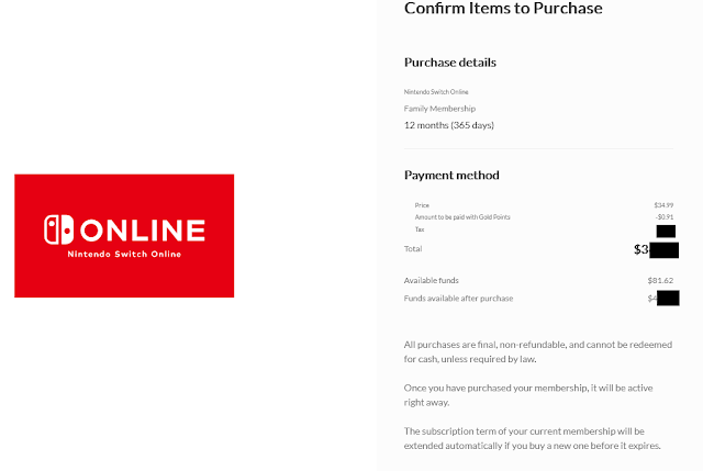 Nintendo Switch Online purchase family membership 12 months