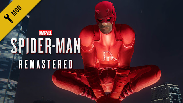 marvel's spider-man remastered mod daredevil man without fear nexuxmods user therealicemage spidey character model 2018 superhero action-adventure game playstation insomniac games sony interactive entertainment epic games store egs steam