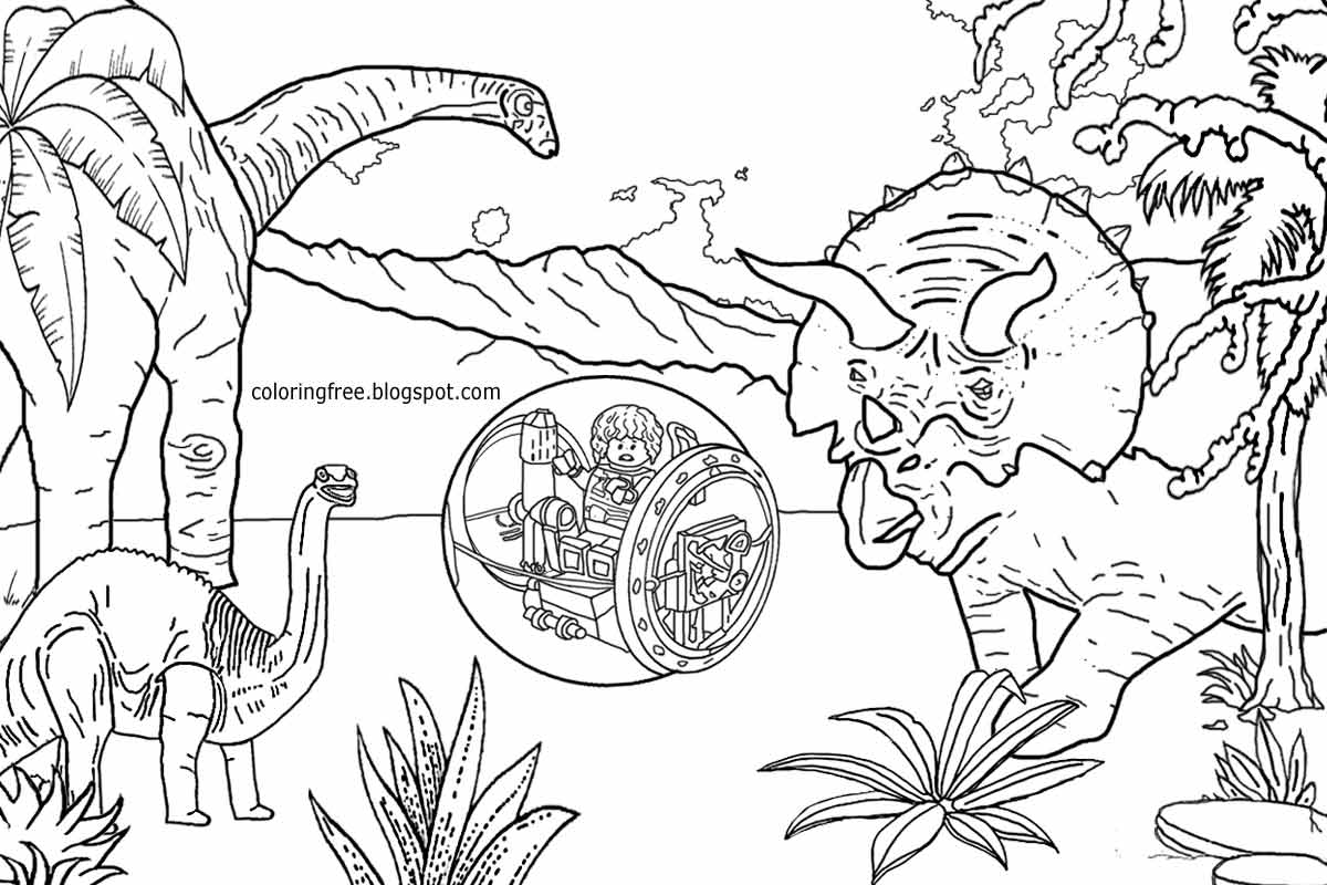 Creative art printable Jurassic world Lego people realistic dinosaur coloring pages for older kids