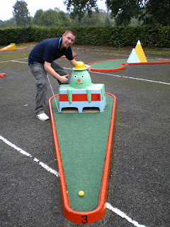 Richard Gottfried playing on the Crazy Golf course at Conyngham Hall Grounds in Knaresborough