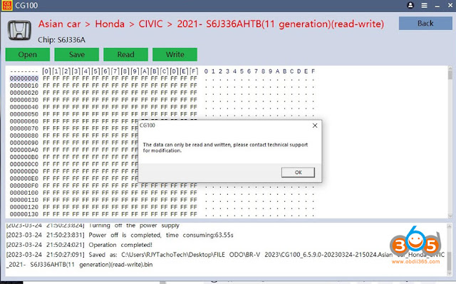 Read 2022 Honda Civic S6J336A with CG100 2