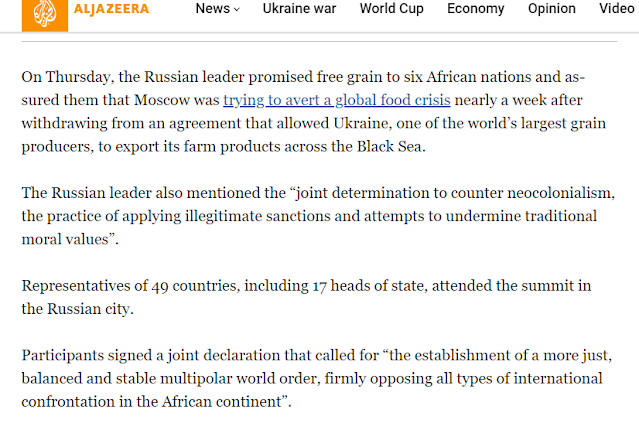 Al Jazeera, a non western est., Reports to the correct number of representatives to Russia-Africa Summit