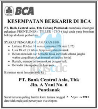 Lowongan Pekerjaan Bank Bca Lulusan Sma - Lowongan Kerja 