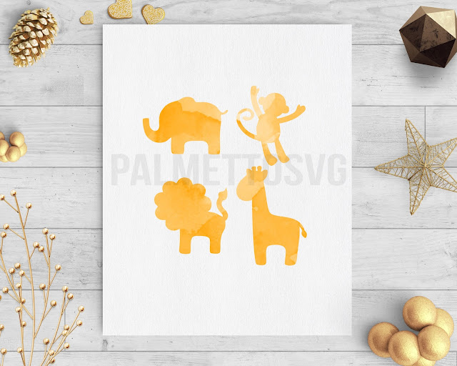 Safari animals orange water color clip art svg dxf cut file silhouette cricut downloads