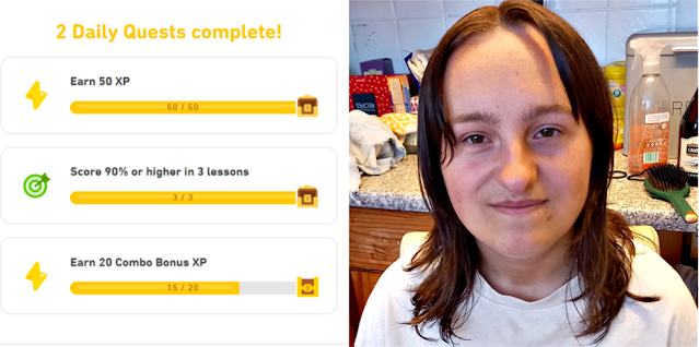 Duolingo and my youngest girls haircut