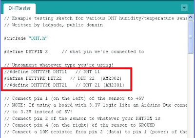 DHTtester dalla liberia DHT - fonte Arduino IDE