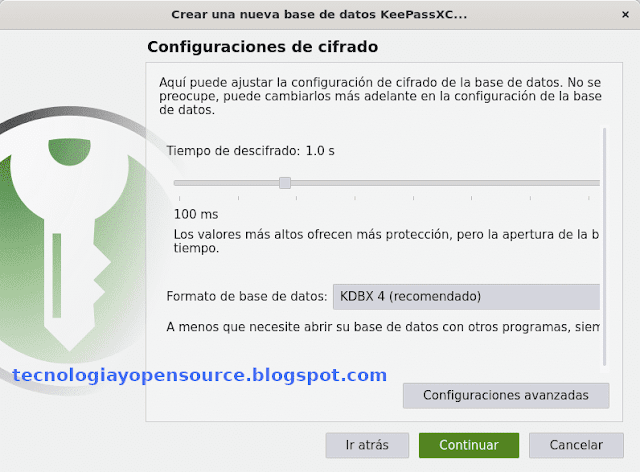 Configuración cifrado KeePassXC