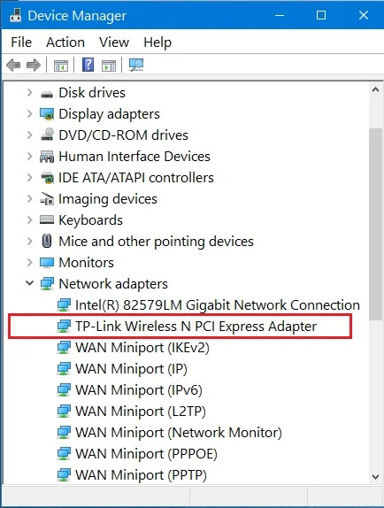 Image to show how to select the wifi adaptor