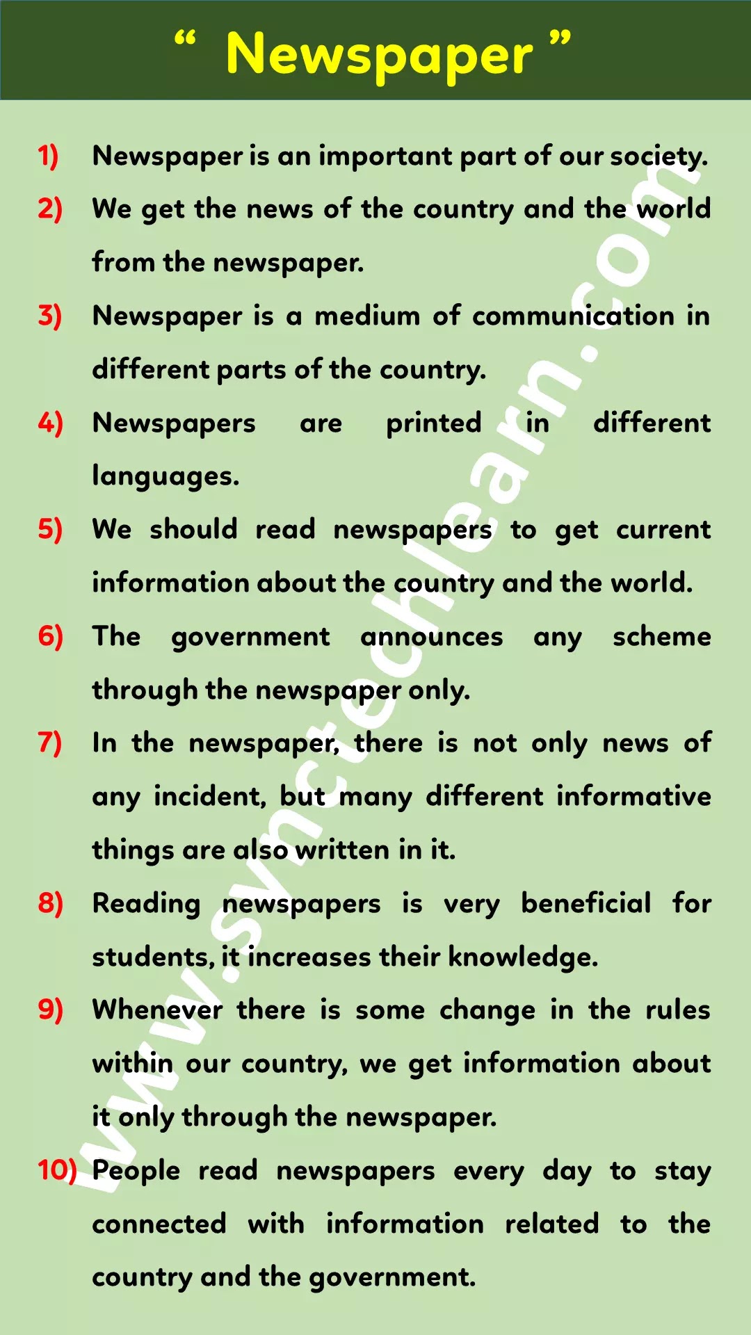 10 lines on importance of newspaper in english