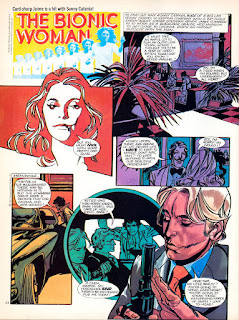 A page of John M. Burns comics, for The Bionic Woman.