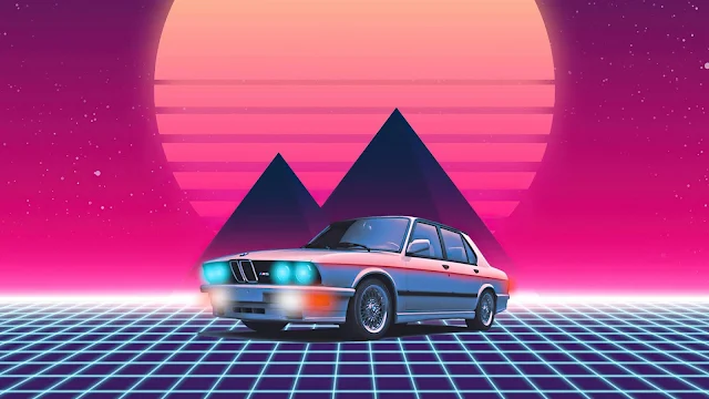 Sun, Pyramid, Old Car, Retrowave Wallpaper