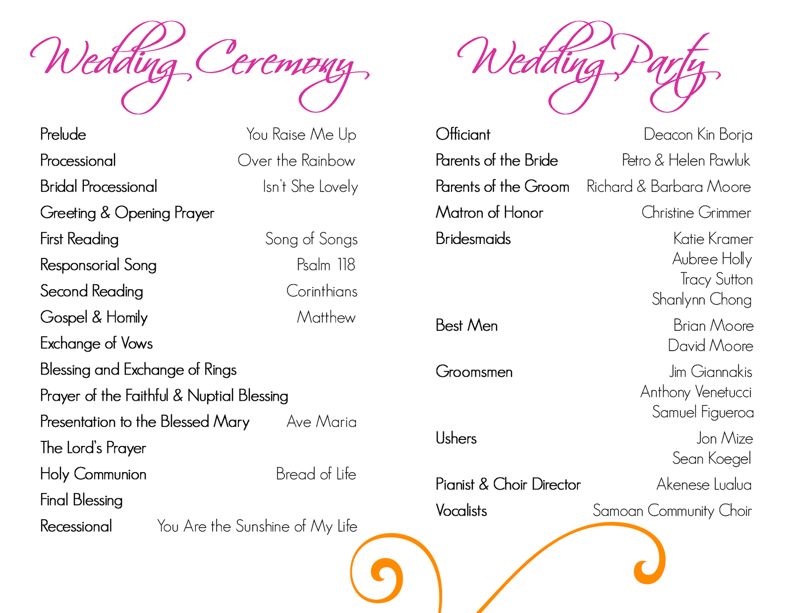 wedding ceremony programs