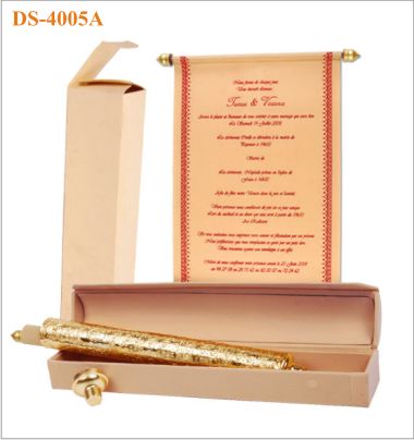 This Charming Scroll Invitation is Regal in Beige Velvet and bold fancy 