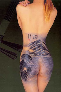 Natural Scenery Tattoo Design on Female Butt