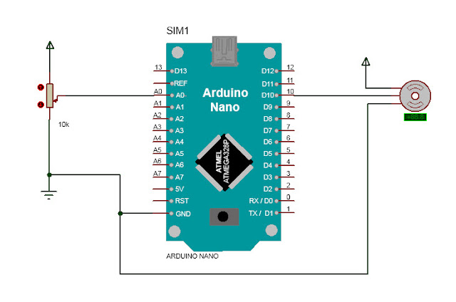 Wiring diagram Servo Motor Potentiometer and Arduino
