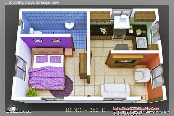 3D isometric views of small house plans