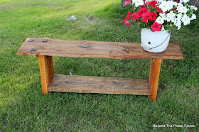 barnwood, reclaimed wood, live edge, build it, DIY, beyond the picket fence, http://bec4-beyondthepicketfence.blogspot.com/2015/08/live-edge-reclaimed-wood-bench.html