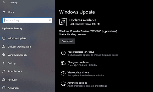 Windows 10 Build 20185 21H1 Features and fixes