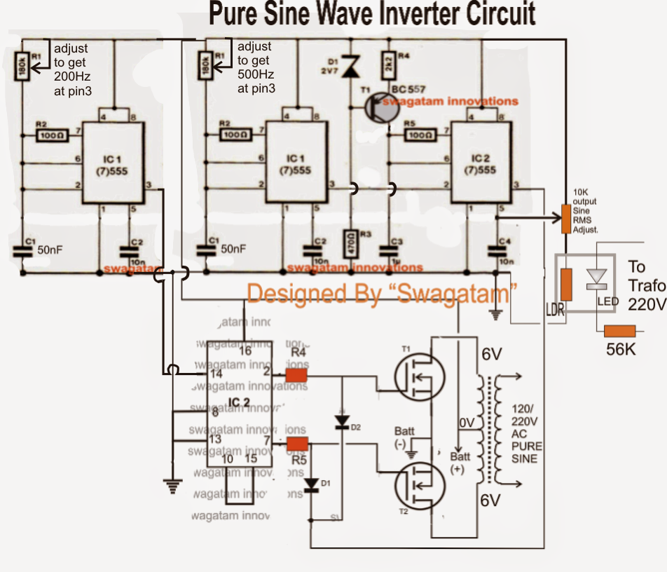 Pure    Sine Wave Inverter Circuit - Pure Sine Wave Inverter Circuit Using Ic 4047 Electronic Circuit Projects - Pure Sine Wave Inverter Circuit