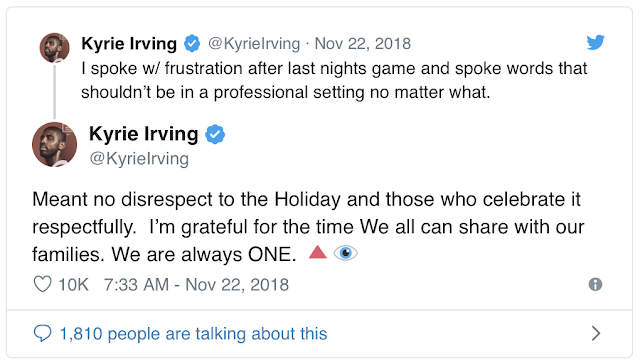 Celtics' Kyrie Irving says he meant 'no disrespect' with 'f--- Thanksgiving' comment after Wednesday loss to Knicks