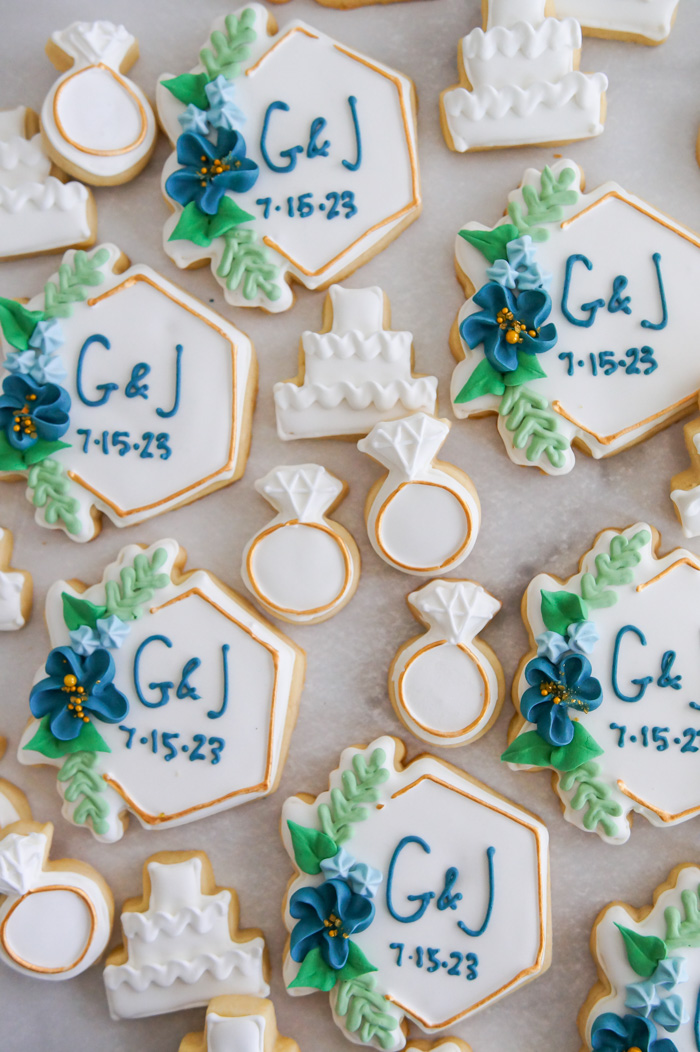 navy and gold wedding decorated cookie set