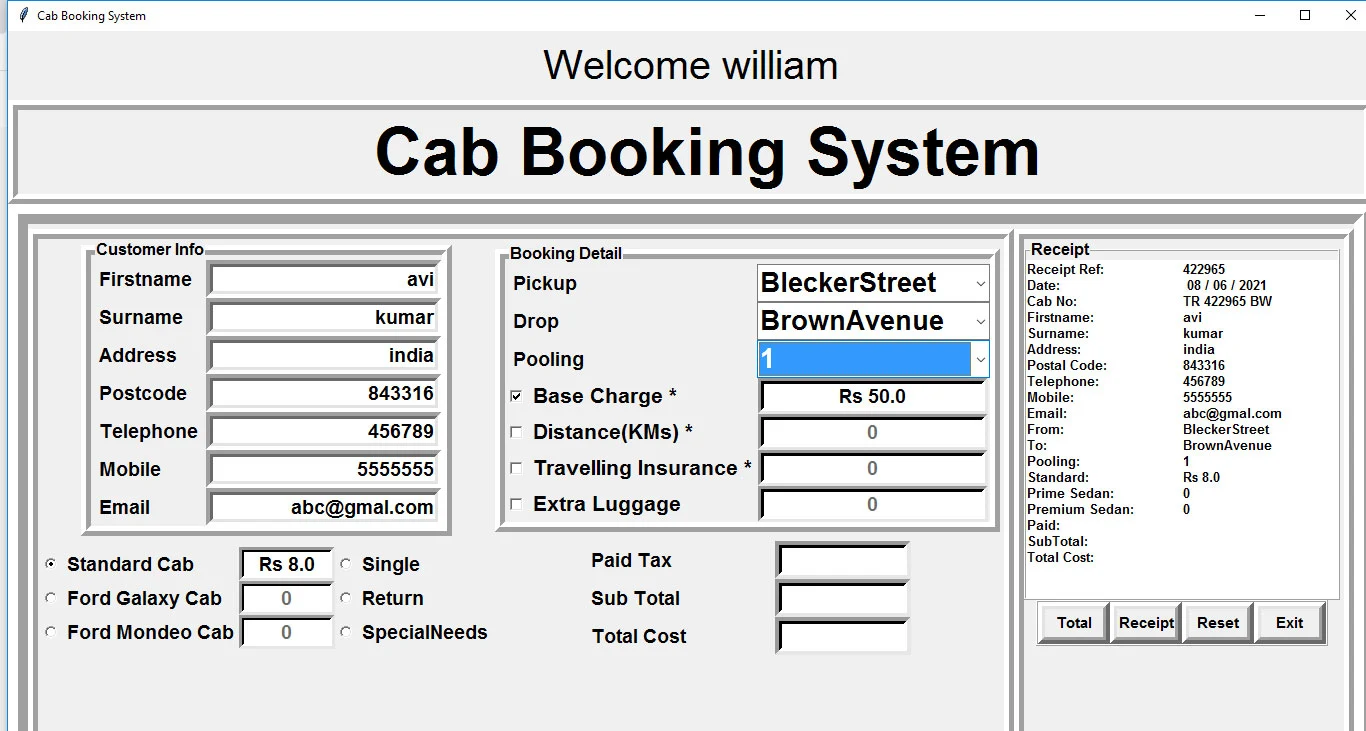 Cab Booking System in Python with full Source Code