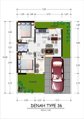 Denah Rumah Minimalis 2 Kamar Tidur