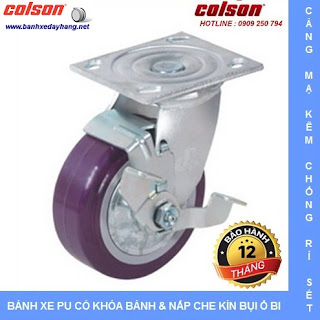 Bánh xe PU Colson có nắp che bụi chịu lực cho xe đẩy vải sợi tại Nhơn Trạch www.banhxedayhang.net