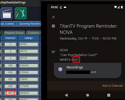 titantv mythtv channel numbers match
