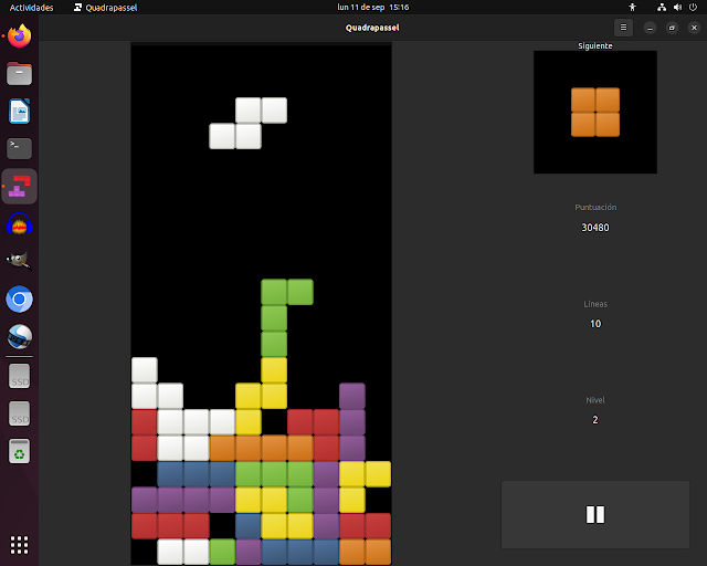 pantalla del juego del tetris
