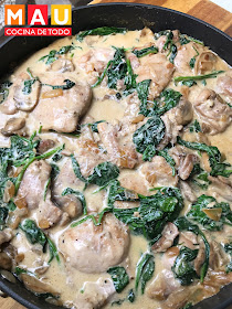 mau cocina de todo pollo con crema champiñones espinacas receta facil keto cetogenica