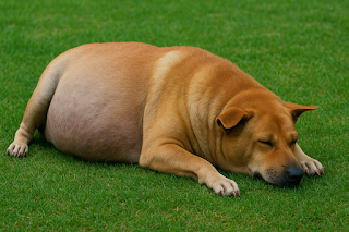 Female dog with swollen abdomen due to ascites