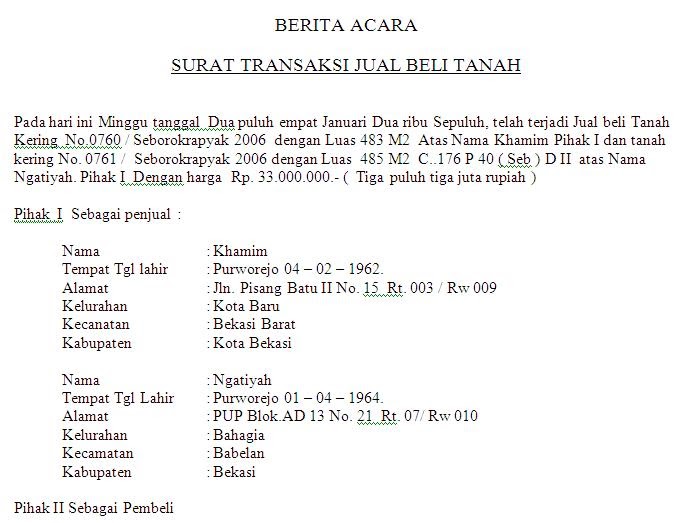 Berita acara jual beli tanah  contoh surat dan kebutuhan anda