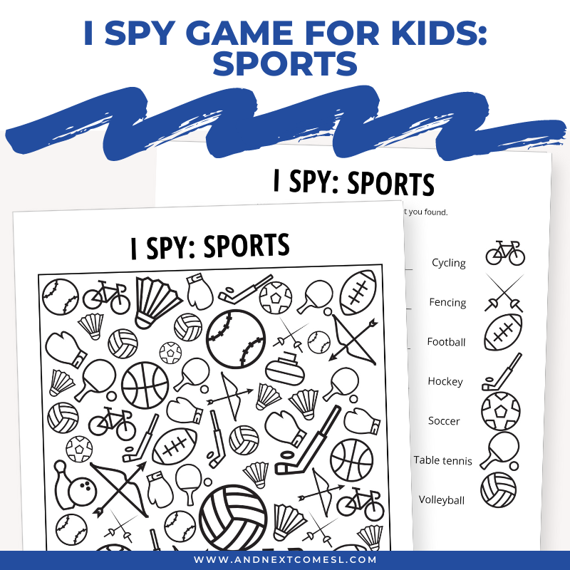 Printable sports icons I spy game for kids