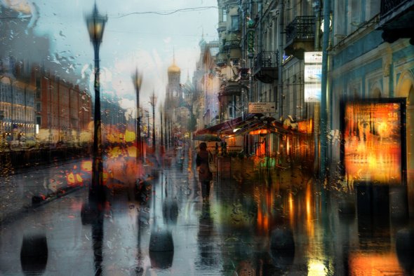 Eduard Ed Gordeev fotografia como pinturas de aquarela impressionista de cidades na chuva melancolia luzes noite